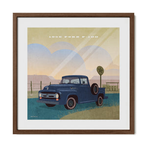 1956 Ford F-100 retro Americana truck print in a walnut frame.