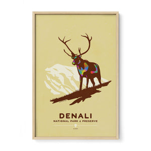 Oak framed Denali National Park poster