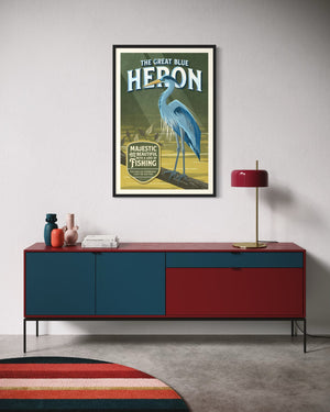 Great Blue Heron poster by Jonathan Rice black frame wall mockup