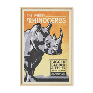 White Rhinoceros wildlife poster in a natural oak frame