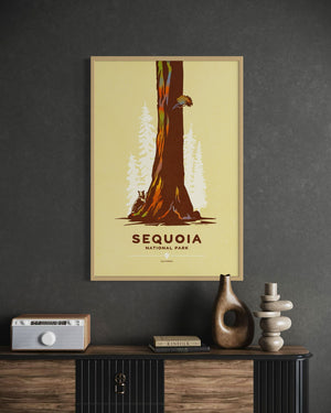 Sequoia National Park travel poster oak frame office mockup