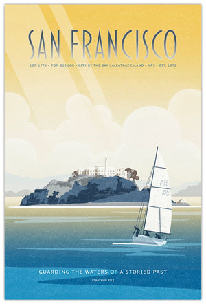 San Francisco Alcatraz fine art travel poster, unframed vertical artwork by Jonathan Rice