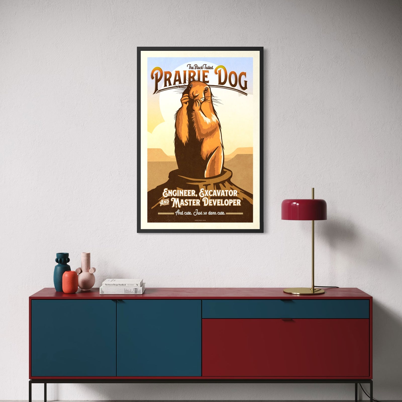 Vintage-inspired Prairie Dog poster featuring bold typography and humorous western-inspired design by Jonathan Rice.