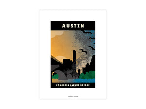 Austin, Texas — Congress Avenue Bridge Bats poster unframed print view