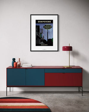 Grapevine, Texas Vintage Neon Sign poster black frame living room wall mockup