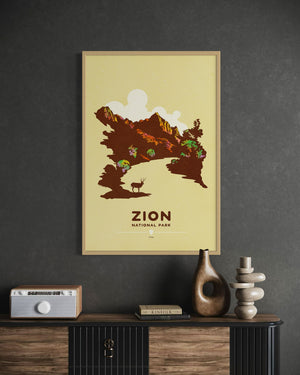 Zion National Park travel poster oak frame office mockup