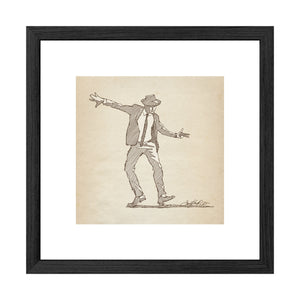 Dancing Man No. 2 vintage-inspired digital jazz dancer sketch presented as an 8x8 fine art print, matted in a 12x12 black frame.