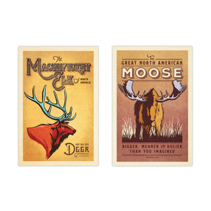 Unframed Elk and Moose vintage wildlife fine art print set of two