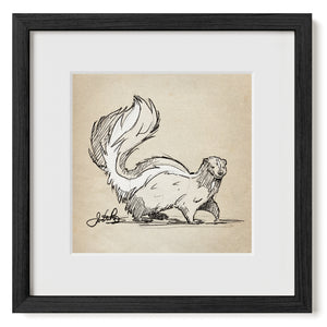 Skunk sketch art print matted and framed