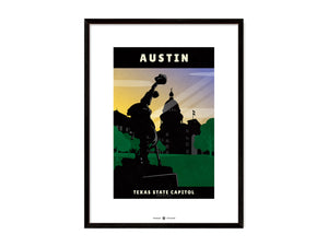 Austin Texas State Capitol poster in a black frame