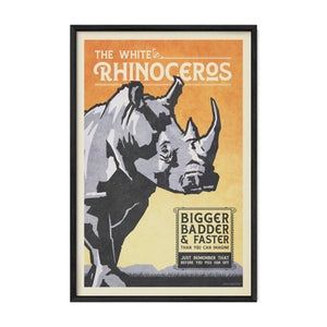 White Rhinoceros wildlife poster in a black frame