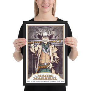 Product mockup ofA fantasy-western art print featuring the Magic Marshal—an enchanted lawman blending gritty Old West style with magical charm. Perfect for fantasy lovers, western fans, and unique home decor.