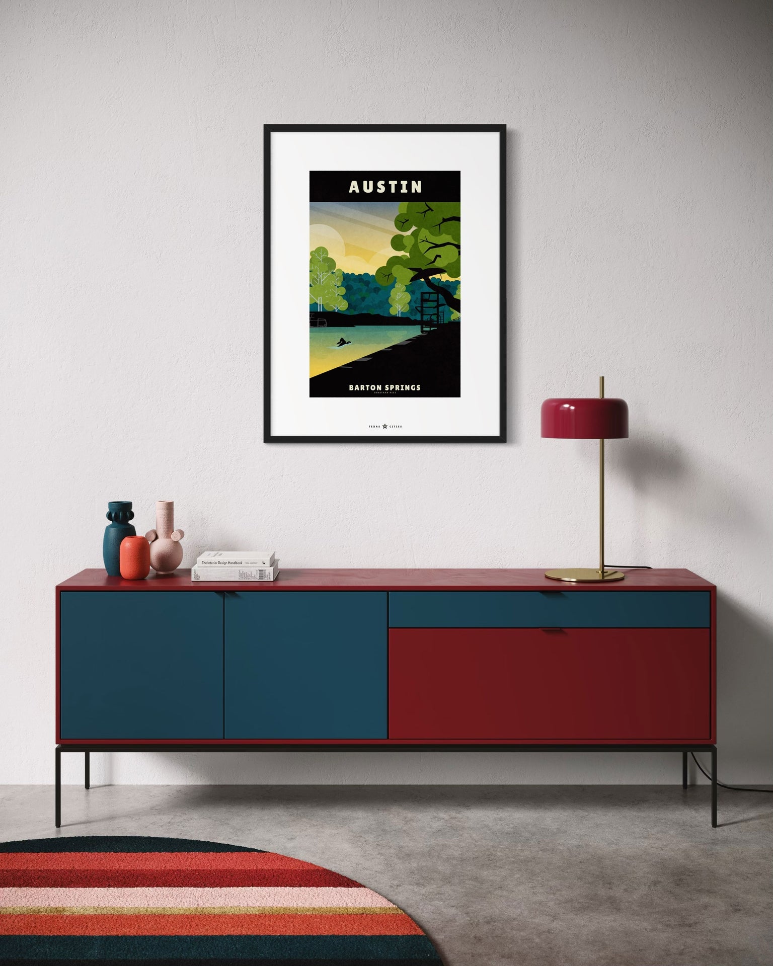 Austin, Texas Barton Springs vintage travel poster in retro illustration style