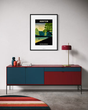 Austin, Texas — Barton Springs poster black frame wall mockup