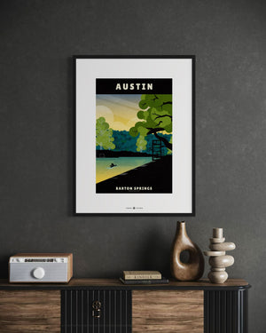Austin, Texas — Barton Springs poster oak frame office mockup