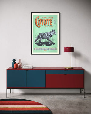 Coyote poster by Jonathan Rice black frame wall mockup