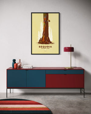 Sequoia National Park wall art black frame living room mockup