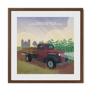 1938 Chevy Stakebed Truck vintage farm truck art print in walnut frame