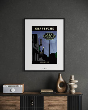 Grapevine, Texas Vintage Neon Sign poster black frame office mockup