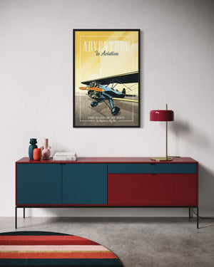 Waco Biplane airplane poster black frame living room wall mockup
