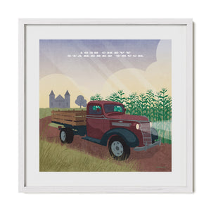 1938 Chevy Stakebed Truck vintage farm truck art print in white frame