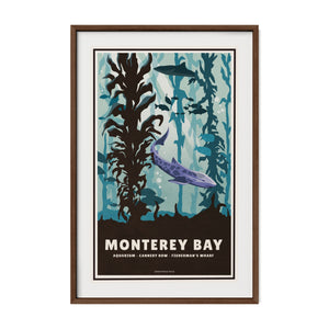Walnut framed Monterey Bay California travel poster