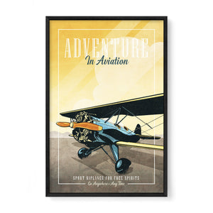 Waco Biplane airplane wall art black frame