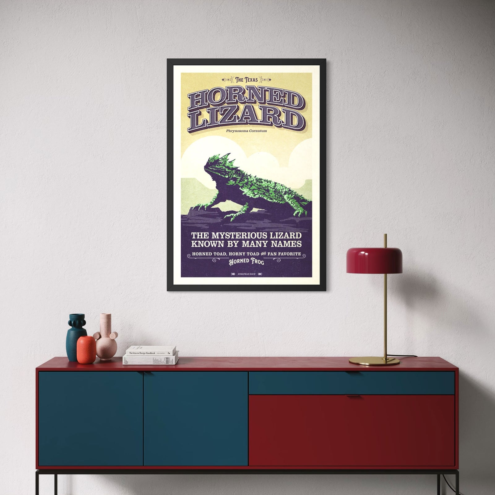Texas Horned Lizard poster by Jonathan Rice featuring vintage-inspired typography and stylized reptile illustration