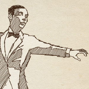  Close-up of Dancing Man No. 1 digital sketch showing expressive crosshatched linework, tuxedo details, and the dancer's graceful movement.