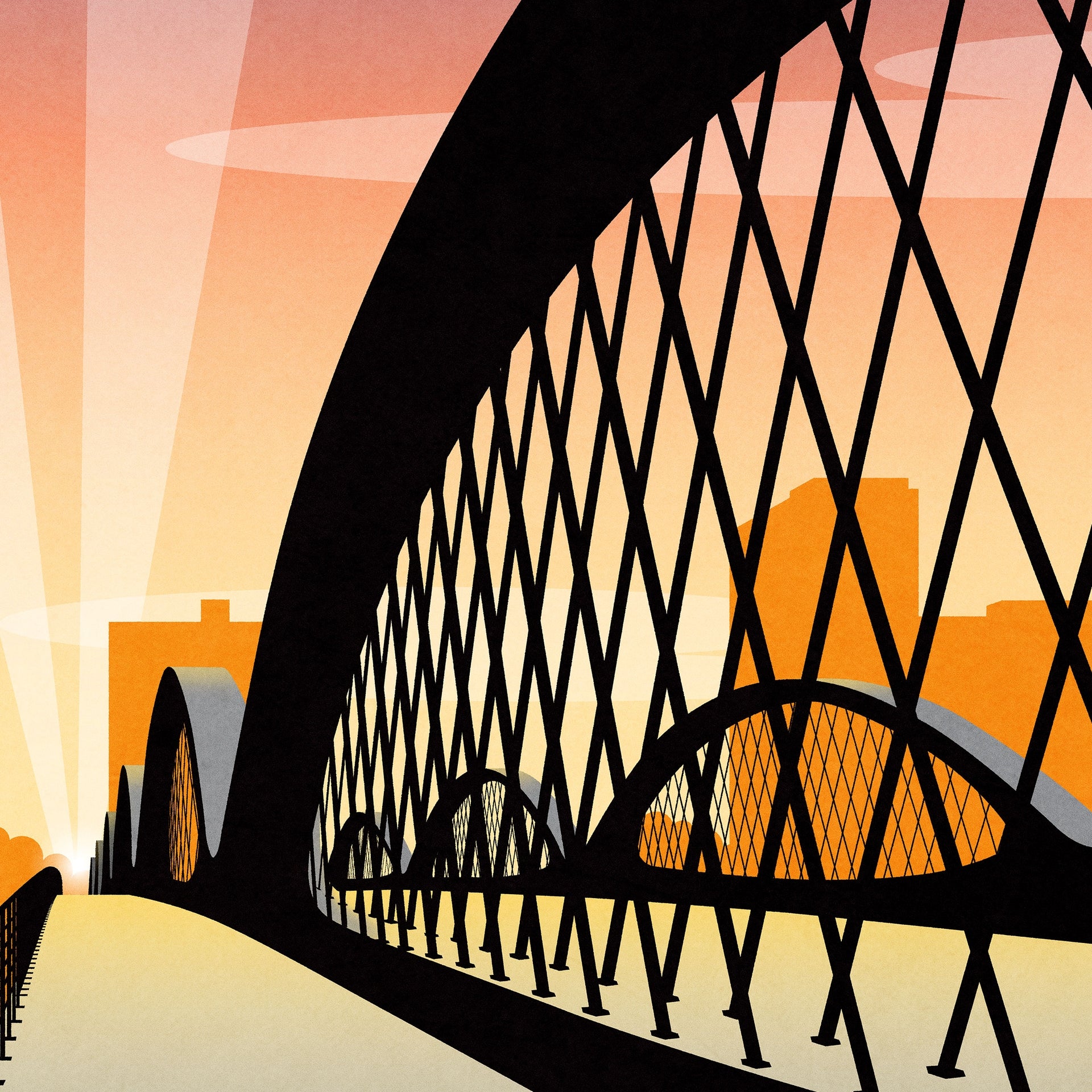 Fort Worth, Texas — 7th Street Bridge Fine Art Travel Poster - The
