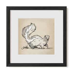 Skunk sketch in black frame