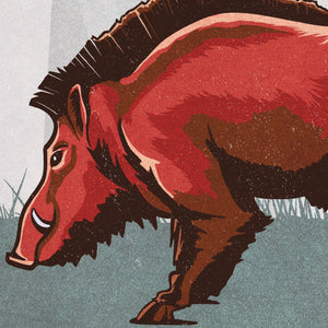 Vintage-style Wild Hog poster by Jonathan Rice detail mockup