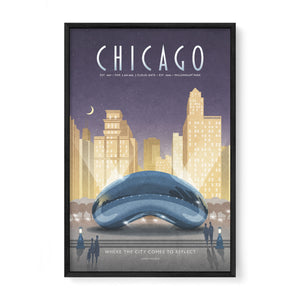 Chicago — Cloud Gate poster by Jonathan Rice black frame