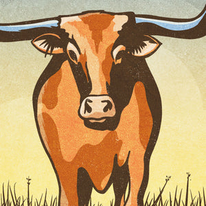 Texas Longhorn poster by Jonathan Rice closeup detail showing texture and color.