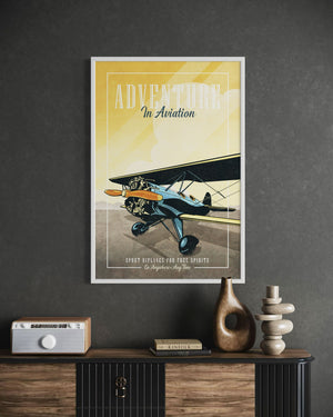 Waco Biplane aviation art white frame office mockup