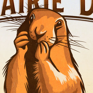 Close-up detail of Prairie Dog illustration showing layered textures and expressive character design.