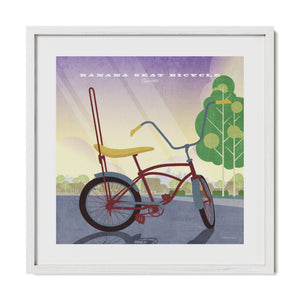 Banana Seat Bicycle poster in a white wood frame