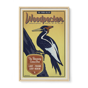 Ivory-Billed Woodpecker poster by Jonathan Rice oak frame