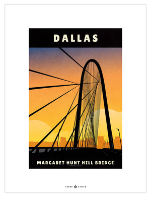 Dallas, Texas Margaret Hunt Hill Bridge vintage travel poster in retro illustration style