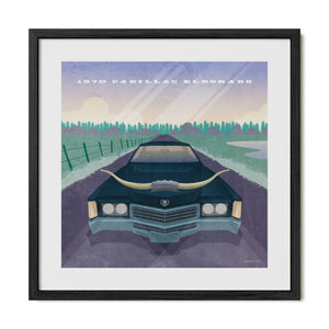 1970 Cadillac Eldorado vintage Texas car poster in a black frame