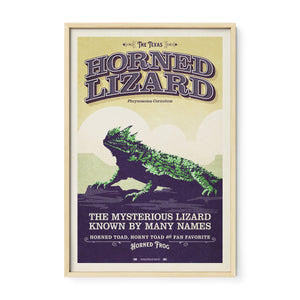 Texas Horned Lizard poster in premium Natural Oak frame featuring retro Southwestern animal illustration