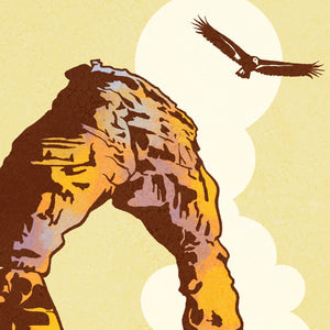 Arches National Park vintage park poster detail close-up of eagle flying over arch