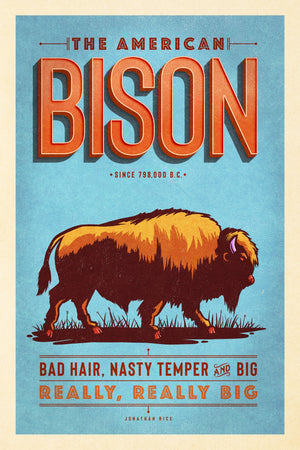 American Bison illustrated poster from the Creatures of Character animal illustration series unframed hero mockup