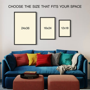 Texas Longhorn poster frame size comparison mockup