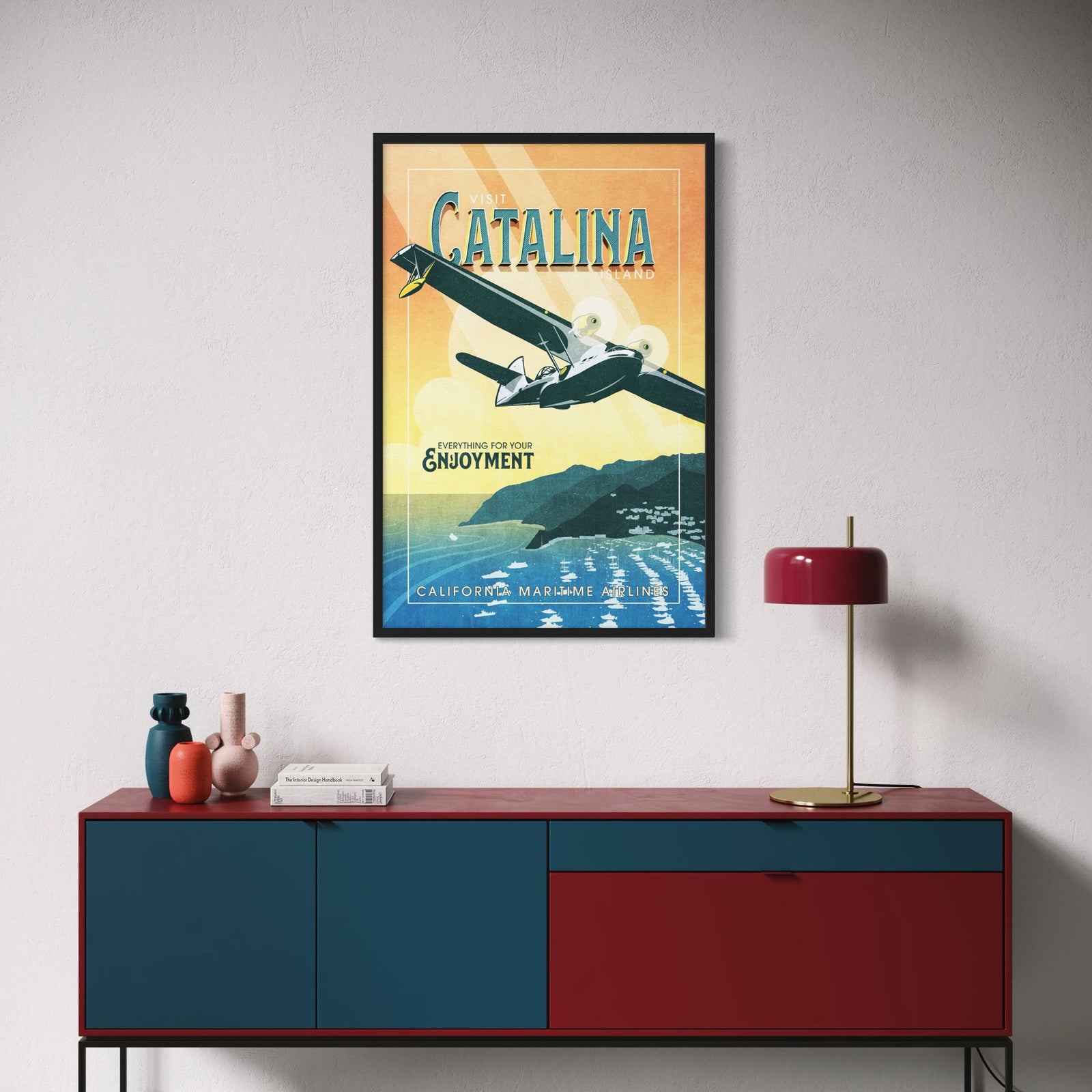Catalina vintage aviation poster featuring a classic airplane in retro travel poster style