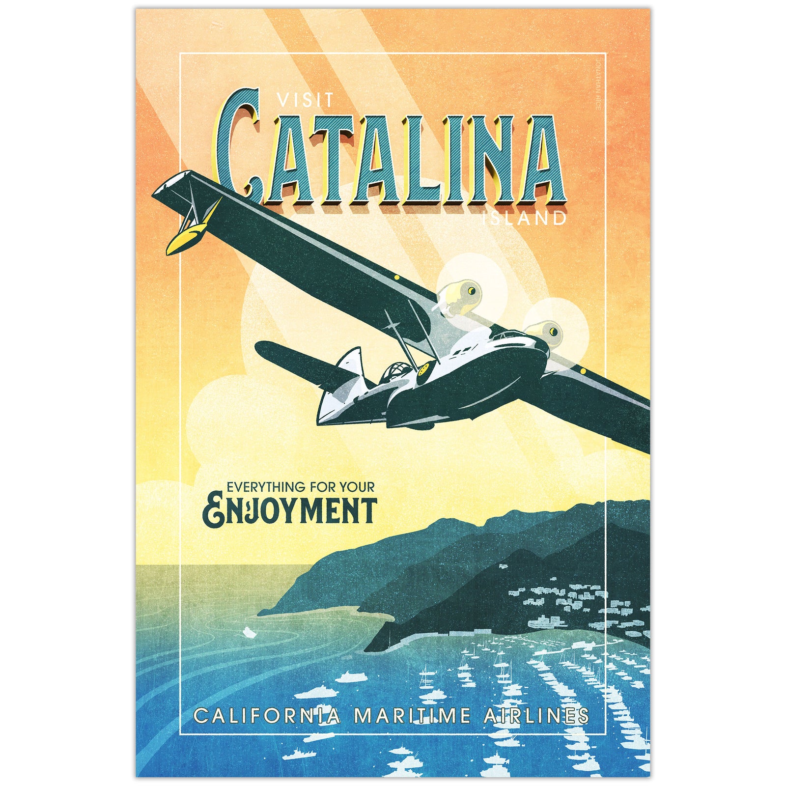 Catalina vintage aviation poster featuring a classic airplane in retro travel poster style