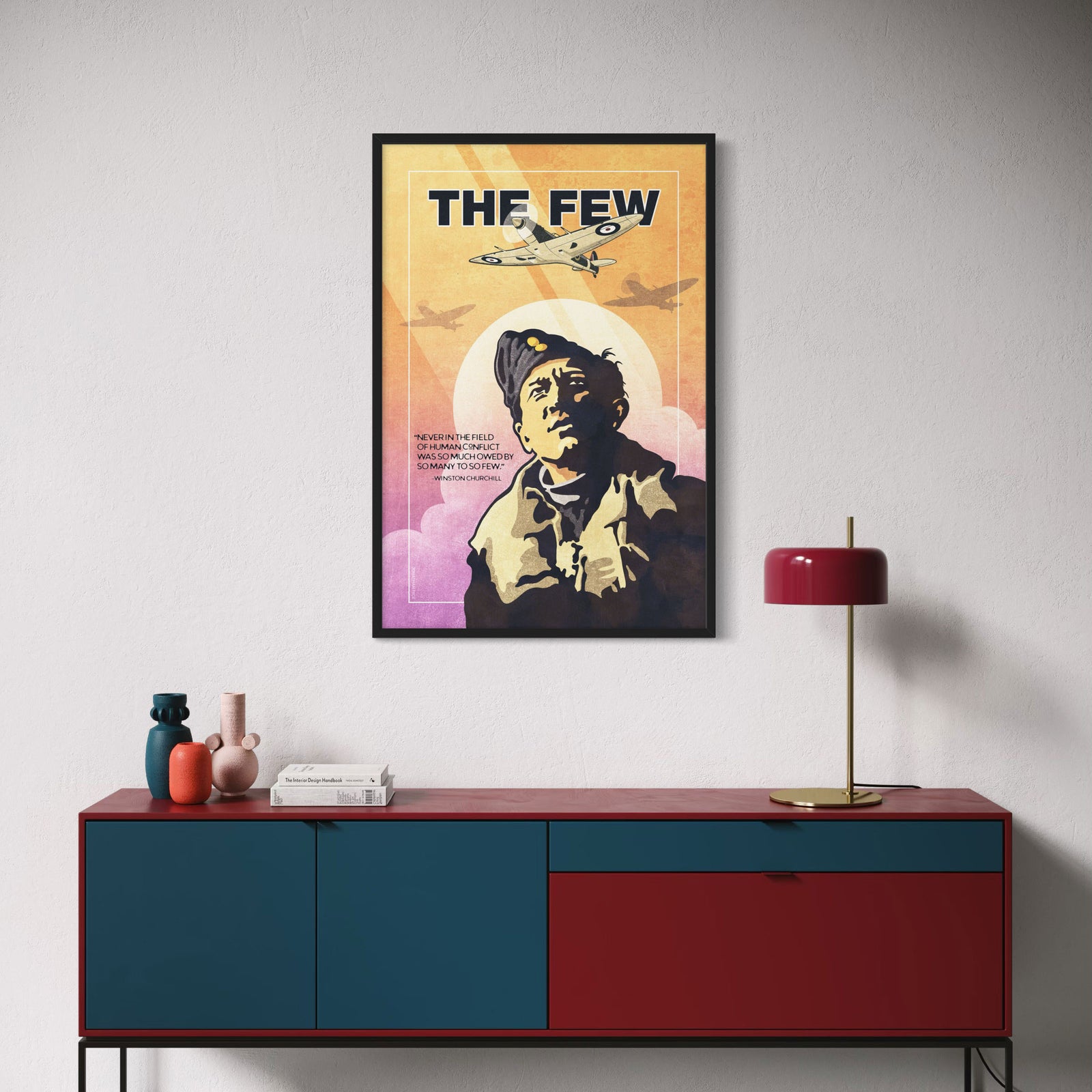 WWII aviation poster featuring Spitfire aircraft and RAF pilot portrait inspired by The Few Battle of Britain