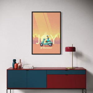 Vespa airplane poster black frame living room wall mockup