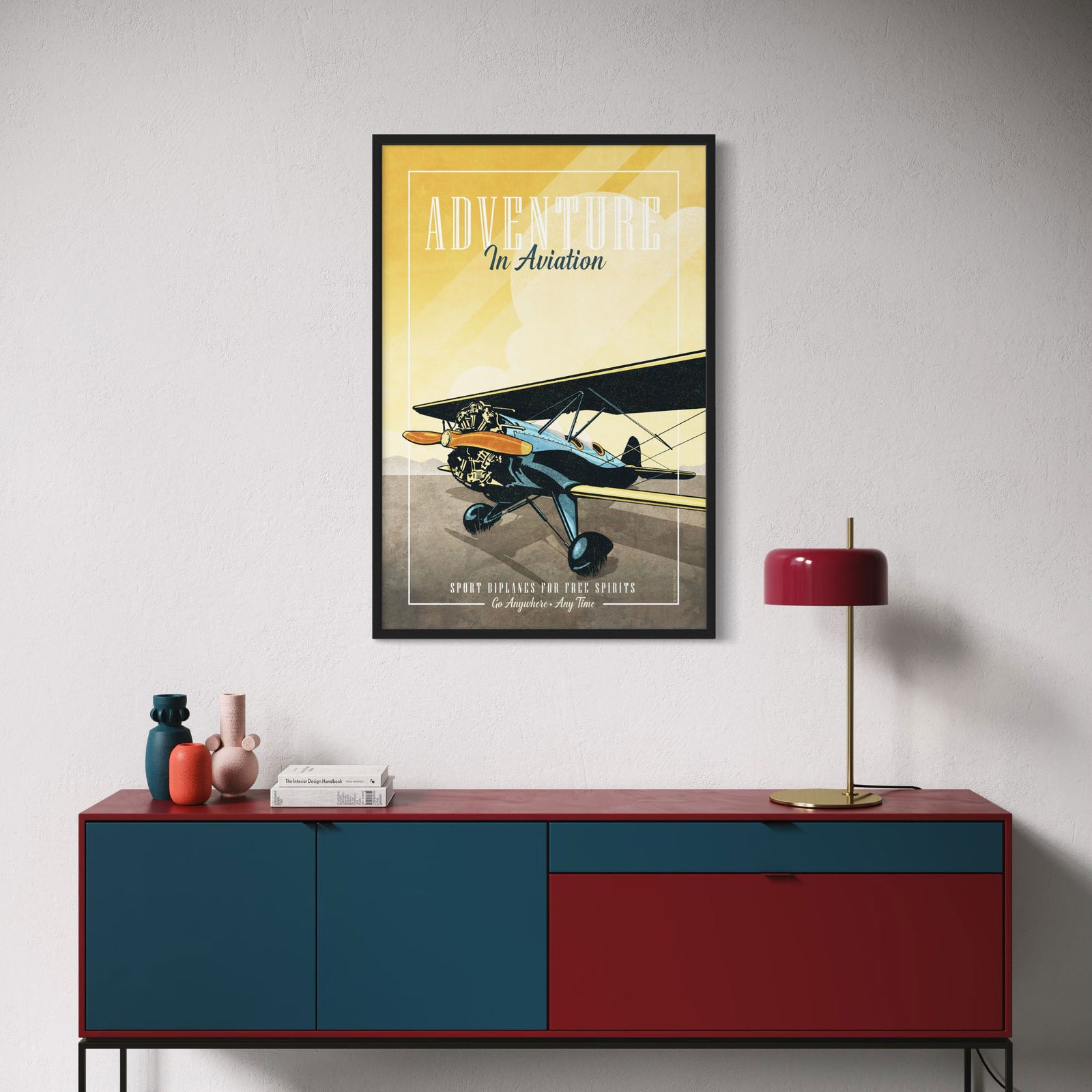 Waco Biplane vintage aviation poster featuring a classic airplane in retro travel poster style