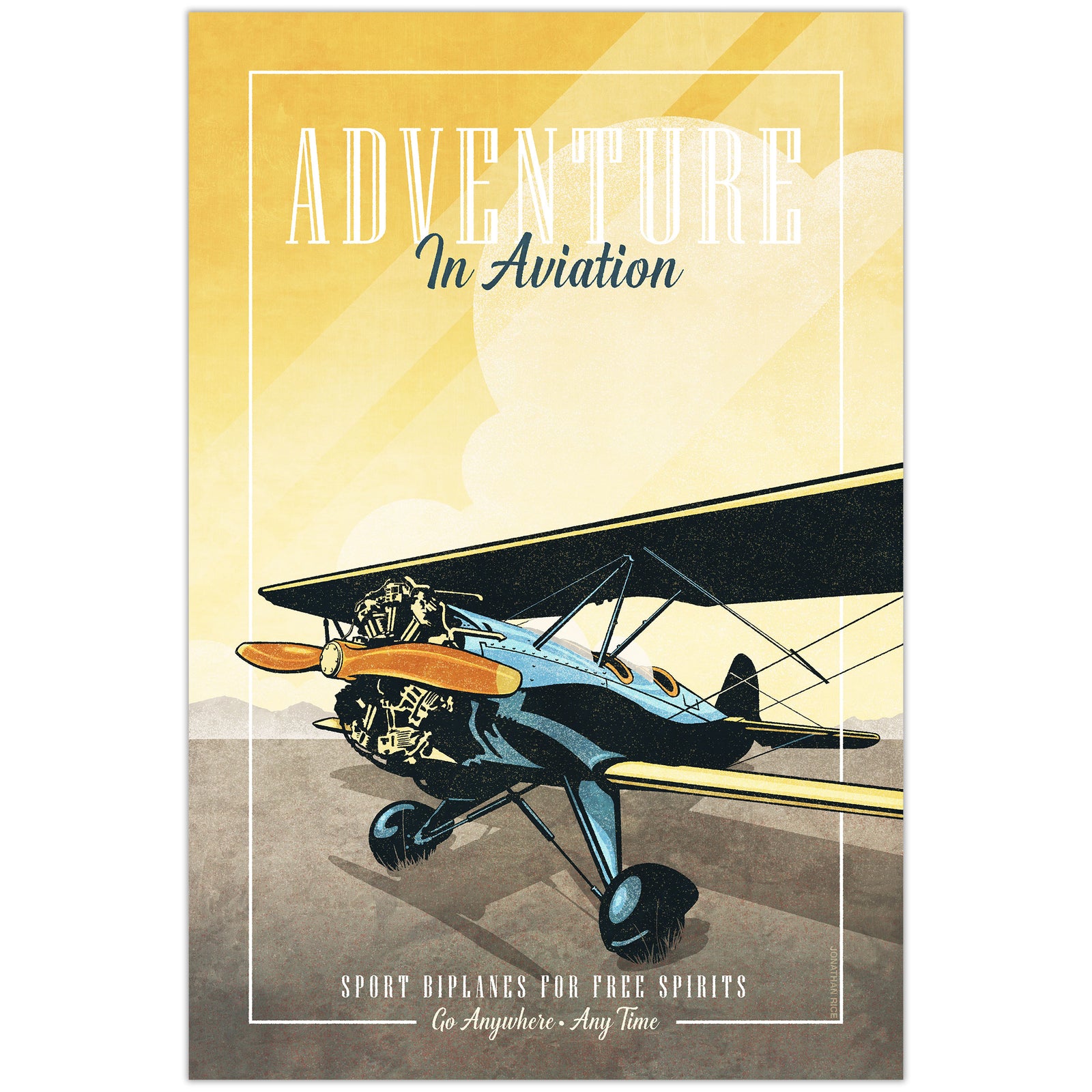 Waco Biplane vintage aviation poster featuring a classic airplane in retro travel poster style